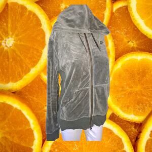 Nike Gray Velour‎ Hooded Zip Up Track Jacket Size Medium